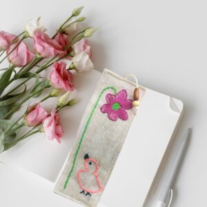 Pink Flower Fabric Bookmarks | Handmade Bookmarks | Bird Bookmark