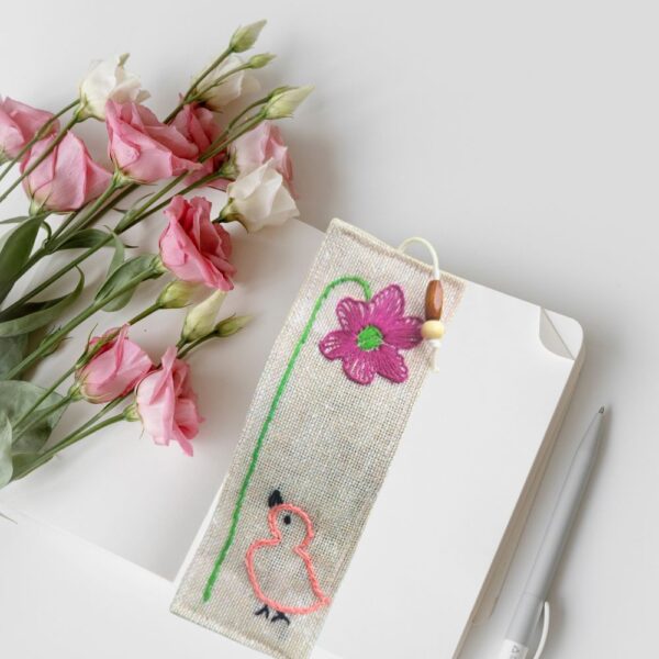 Pink Flower Fabric Bookmarks | Handmade Bookmarks | Bird Bookmark
