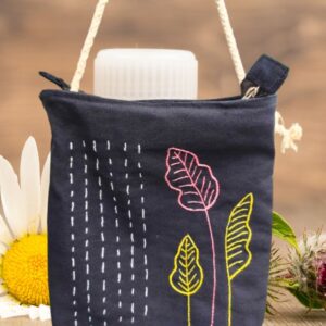 Leaf embroidery Cotton Sling Bag, Black Sling Bags for Outing, Small Sling bag