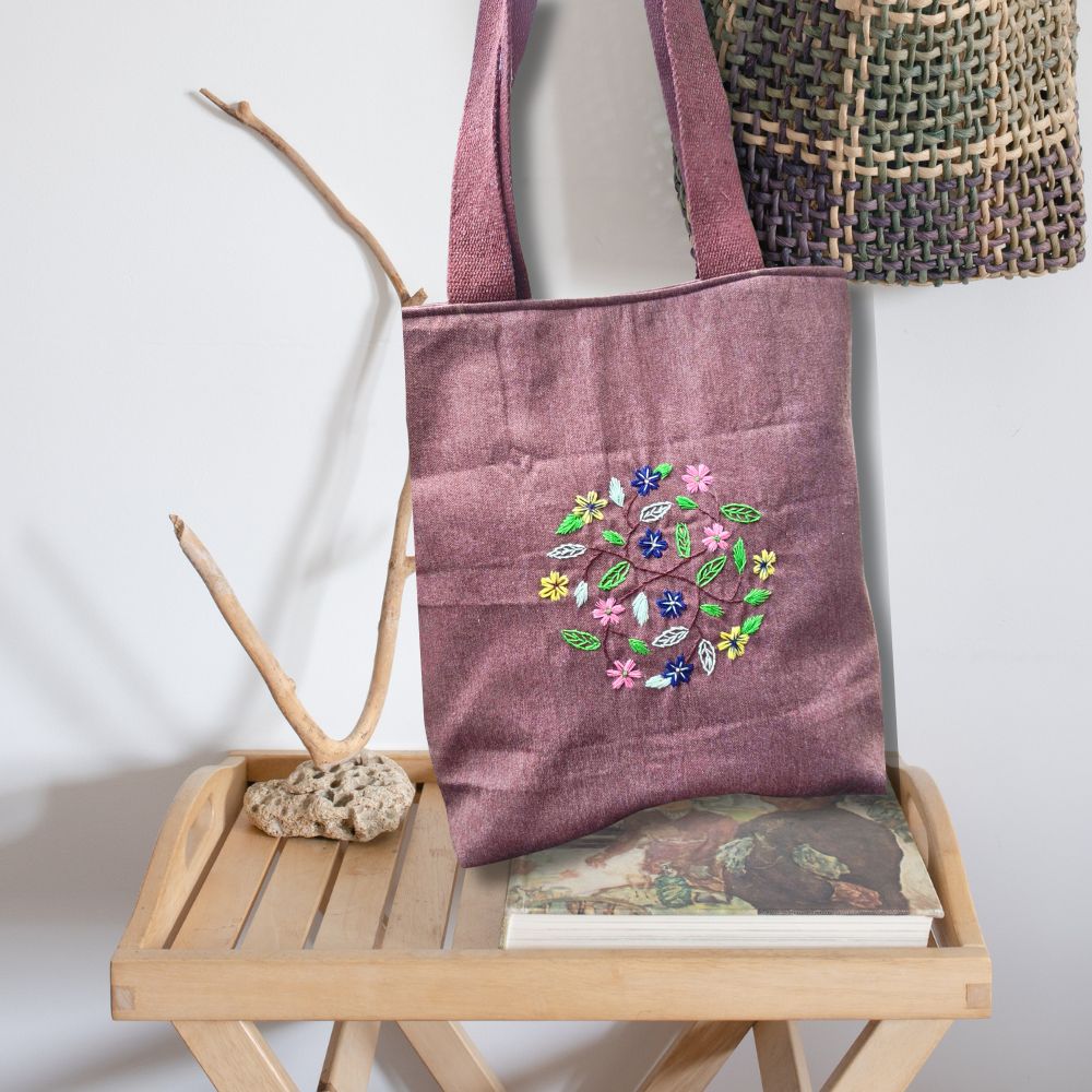Hand Embroidered Floral Tote Bag | Handmade Cotton Everyday Bag for Women - Image 5