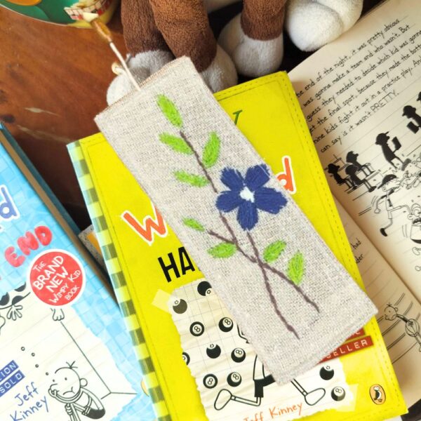 Blue Flower Handmade Bookmarks, Fabric Bookmarks 2x8inches - Image 3