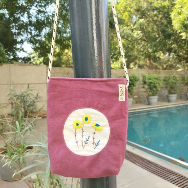 Sunflower Purple Cotton Sling bag for ladies, Travel bags - Image 3