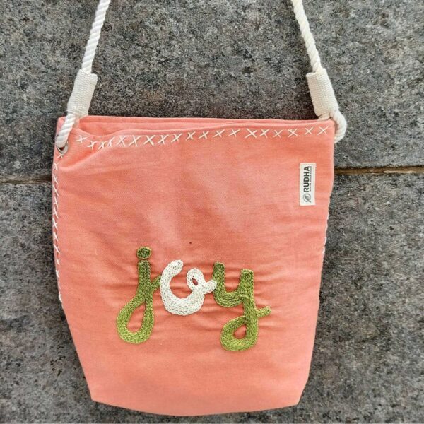 Peach Crossbody Cotton Bag, EveryDay Bucket bag for Girls, Hand crafted Slings - Image 3