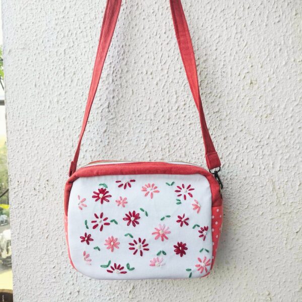 Flower embroidery Travel Pouch Cum Messenger bag - Image 3