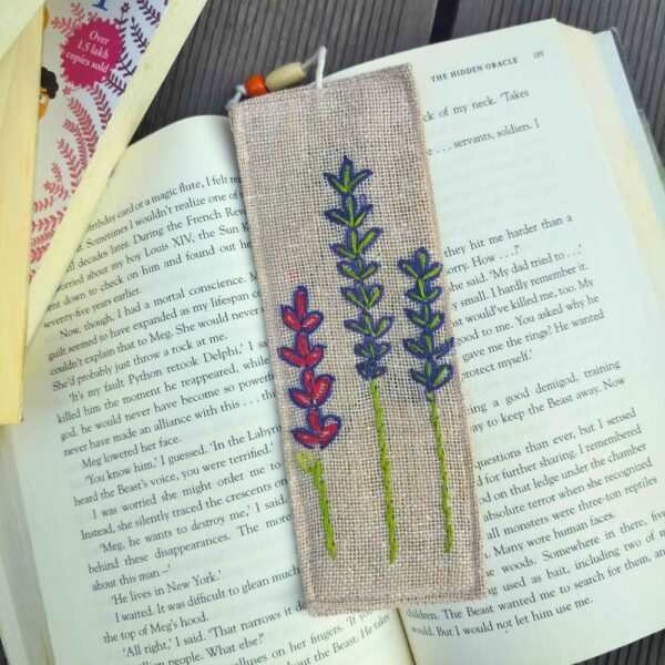 Hand embroidered Jute Bookmark 2x8inches | Fabric Bookmarks | - Image 3